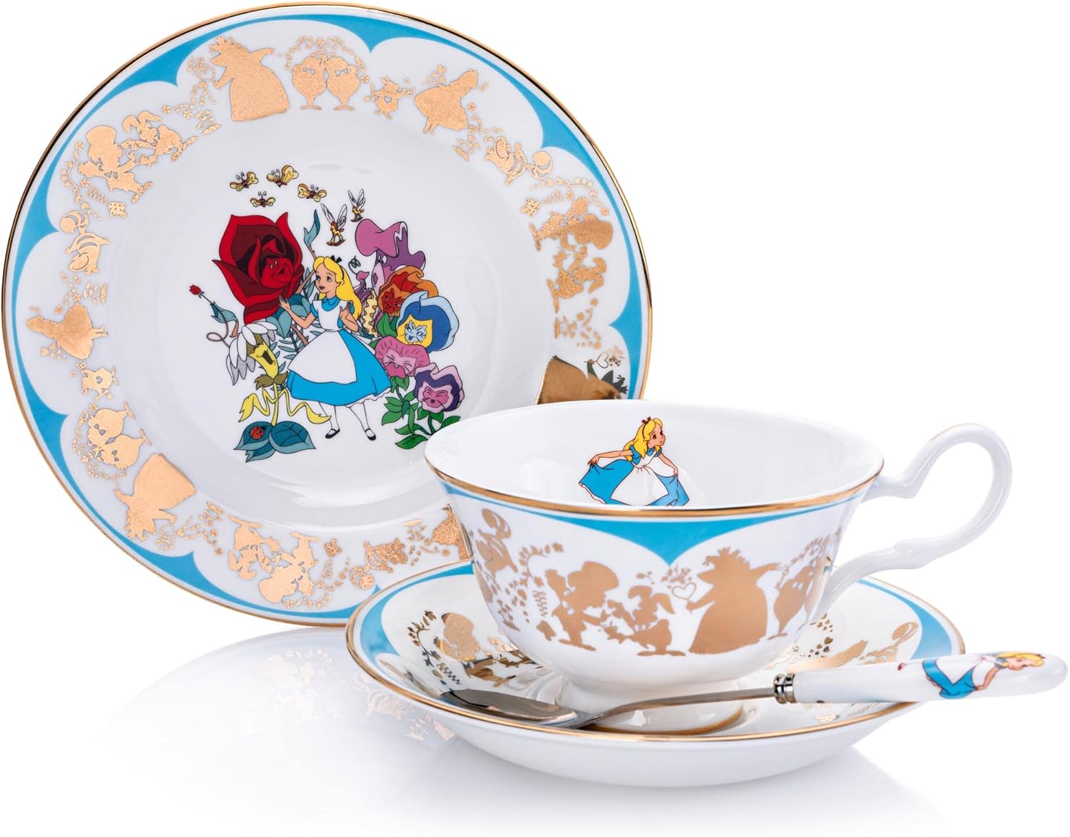 Disney Alice in Wonderland Cup and Saucer, Fine Bone China, 7.5 × 15 × 15 cm, Multicolor