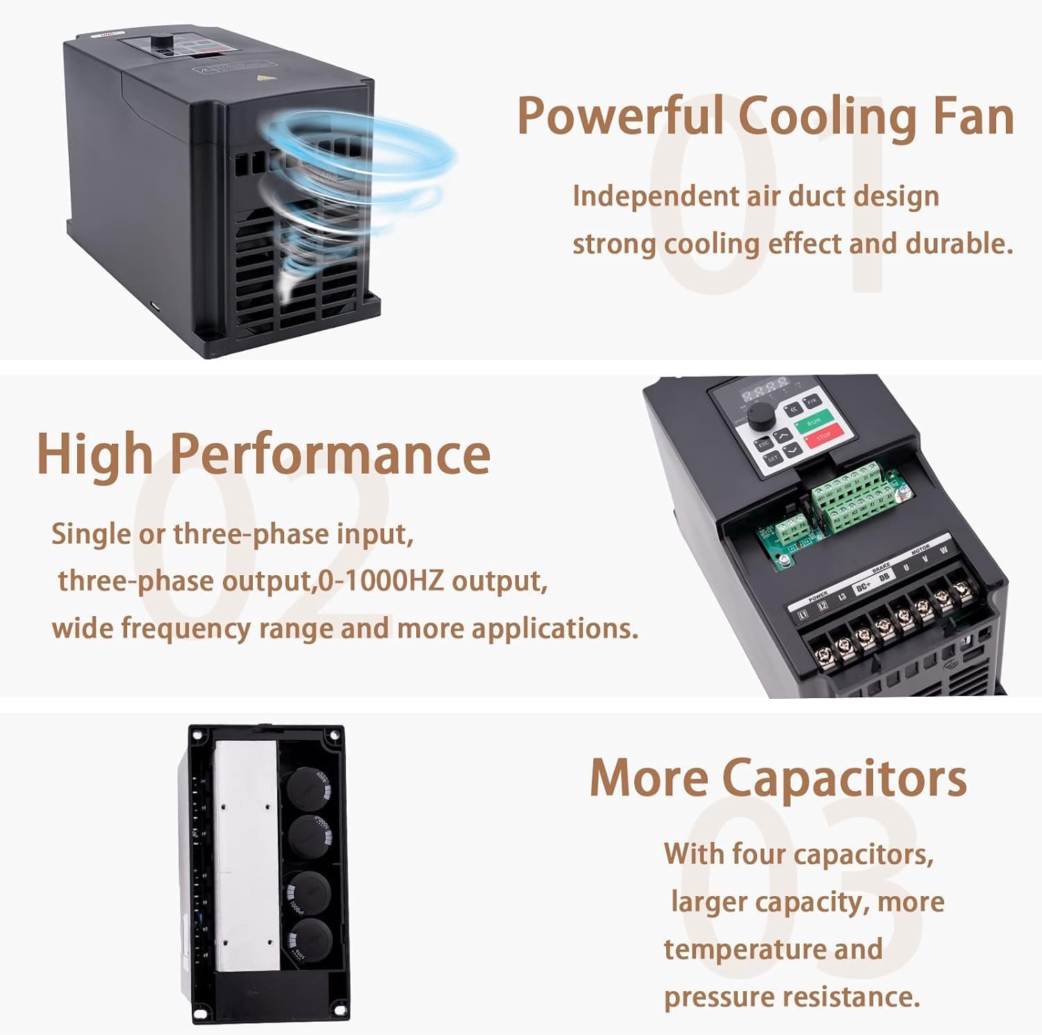 QNK 2.2KW 380V 3HP 5A AC VFD Converter Single to 3 Phase Inverter Variable Frequency Drive CNC Spindle Motor Speed Controller
