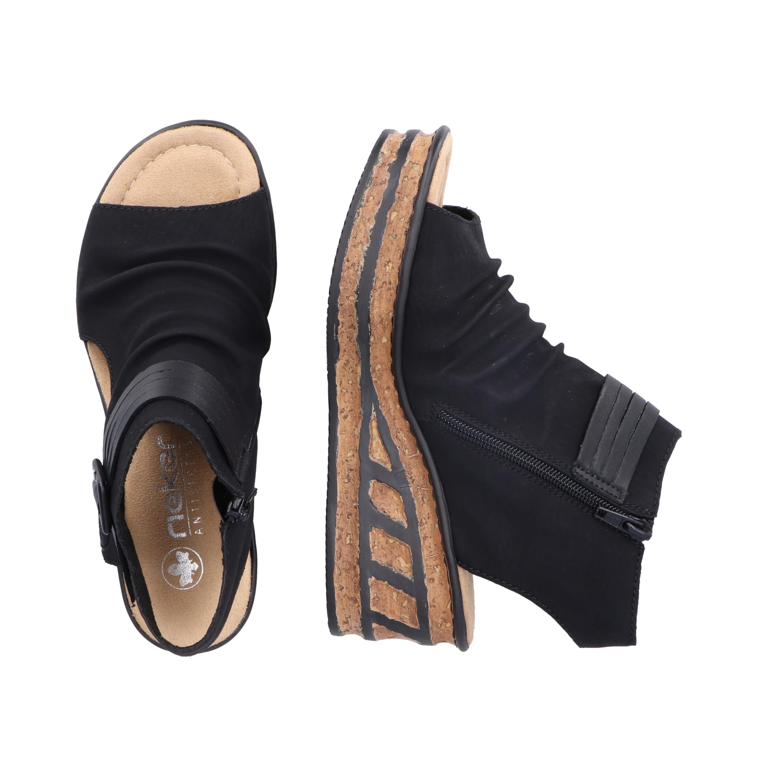 Rieker 68191-00 Damen Keilsandalette Synthetik schwarz schwarz
