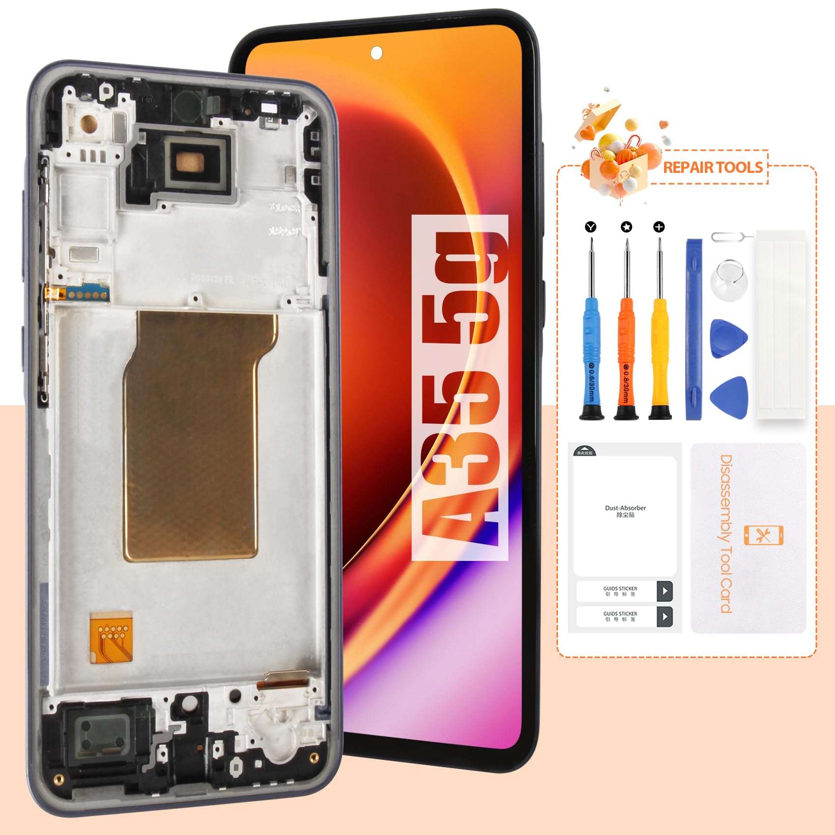 Not Original Screen for Samsung A35 Screen Replacement A35 5G LCD Screen SM-A356E,SM-A356B Touch Display Digitizer Assembly Repair Parts with Frame(