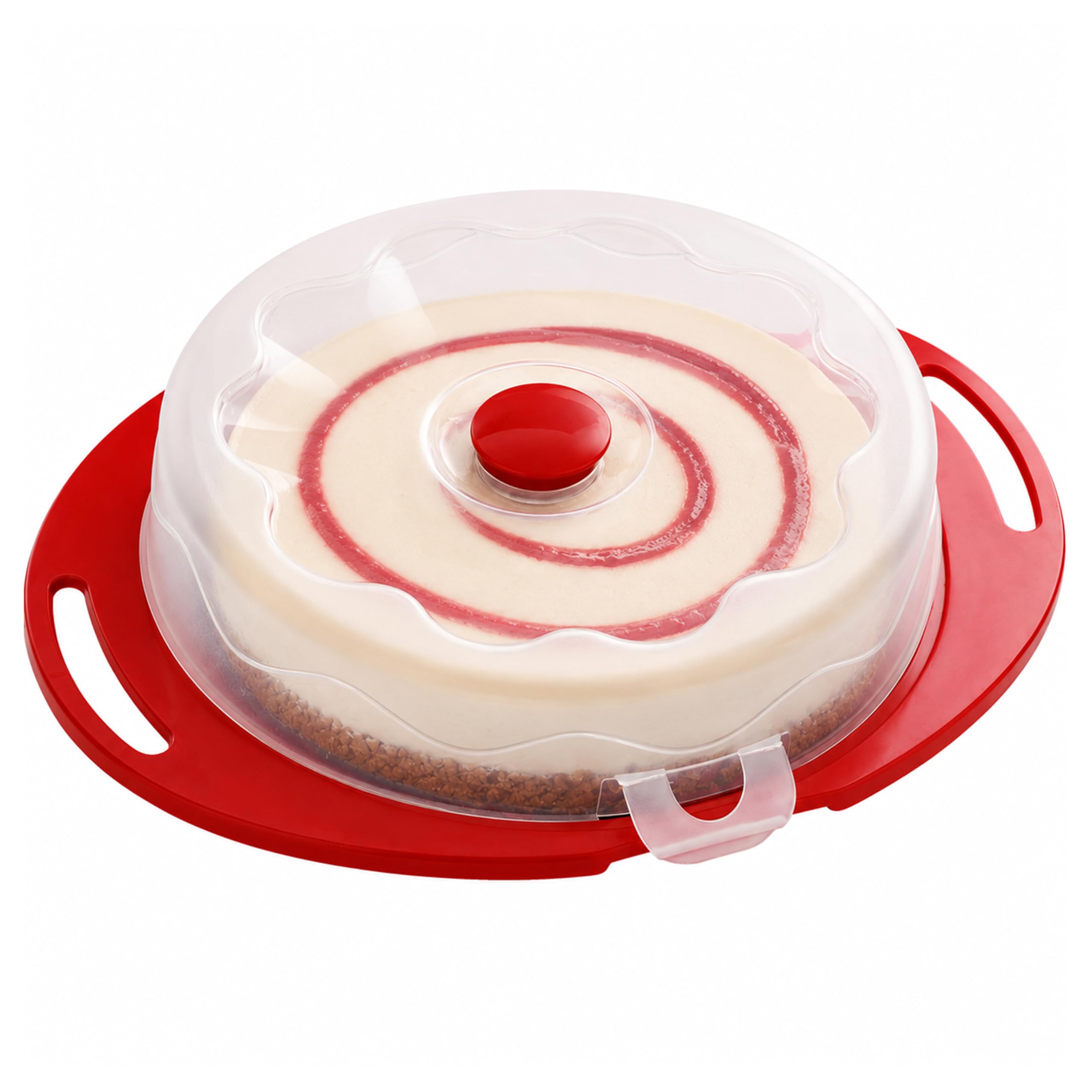 Premier Housewares Red Cake Storer and Carrier With Clear Lid Red Knob Cake Storage Container With Handles Perfect for Your Kitchen Dome Shaped w35 x d27 x h7cm