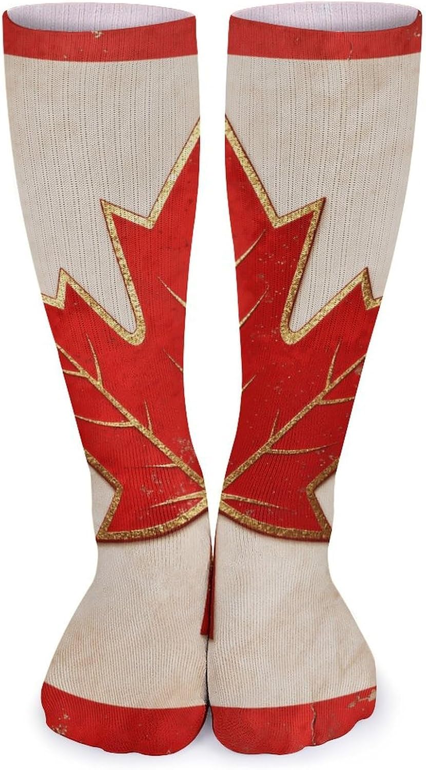 5 Pairs Knee High Socks Canada Flag Long Tube Boot Seamless Toe