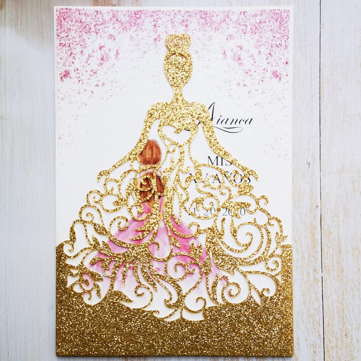 50PCS Gold Laser Cut Wedding Invitations Cards For Birthday Sweet 15 Quinceañera Party Invites Wedding Bridal Shower Engagement (Gold Glitter)