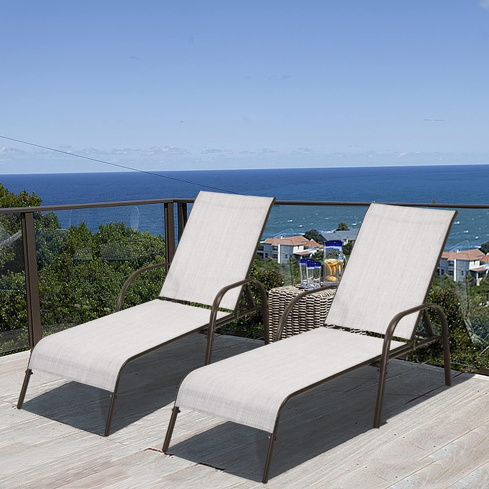 GIANTEX 2 Pack Patio Lounge Chair with 5 Adjustable Backrest, Grey
