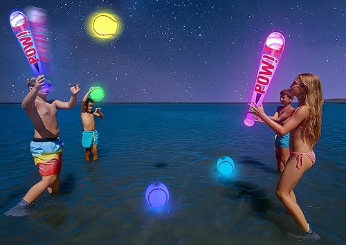 Miniatura 7 de Juguetes de piscina, juegos de playa para niños, béisbol inflable con luz LED que brilla en la oscuridad, fiesta de murciélagos al aire libre, niños