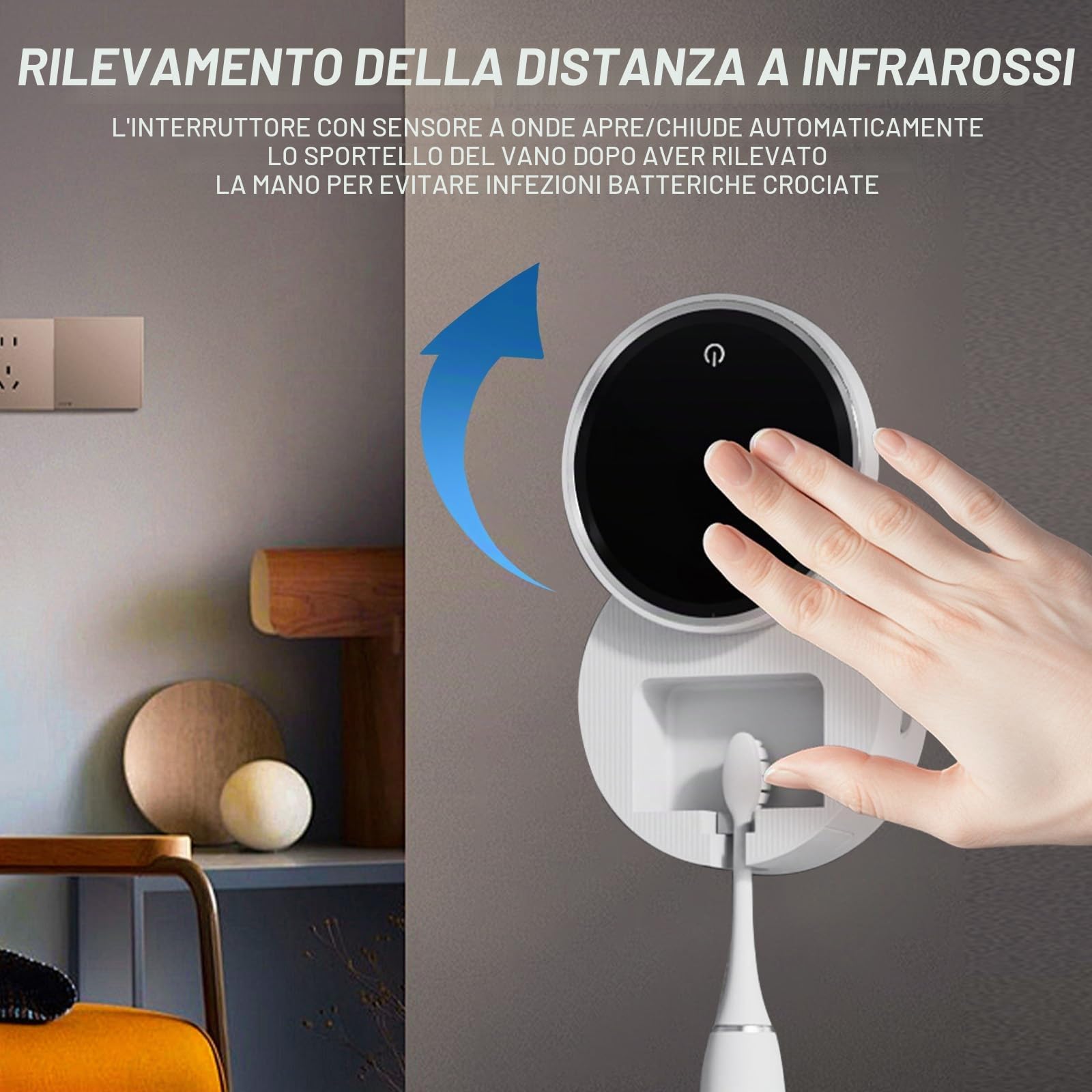 Roadtime Disinfettante Spazzolino da Denti con UV,Supporto per Elettrico Denti con Asciugatura,Sterilizzatore Spazzolino Da Denti Da Bagno Montato A Parete,Carico Di 1000 Mah, Funzione Tempo