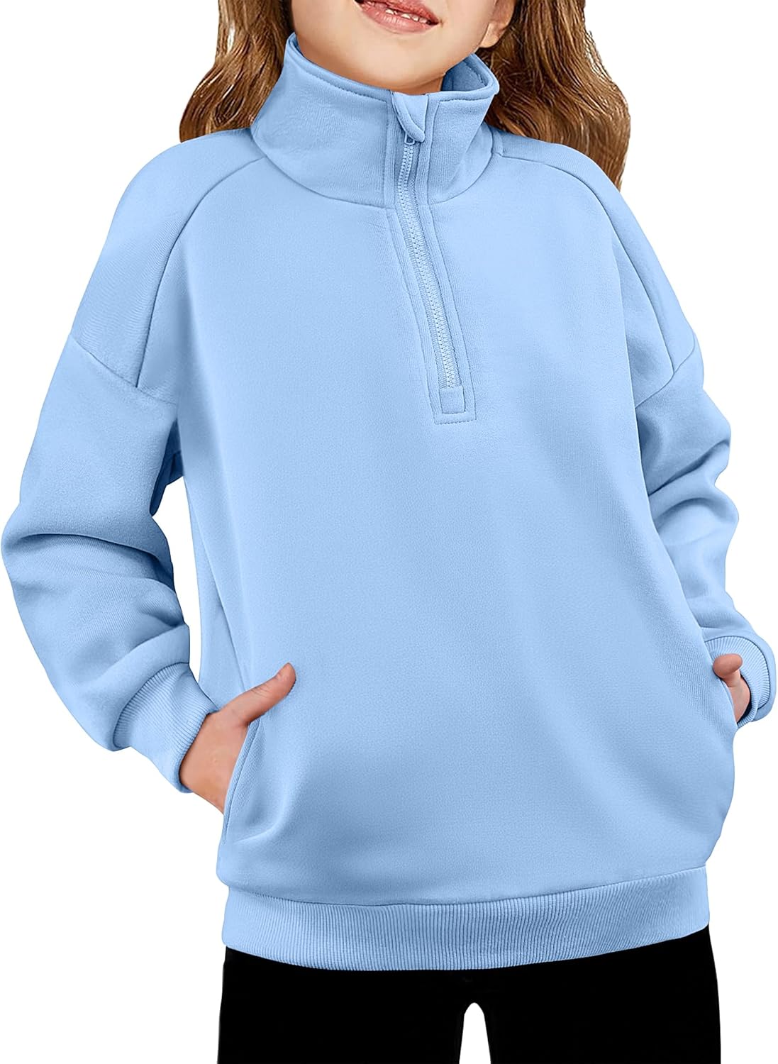 Arshiner Girls Half Zip Sweatshirt Fleece Quarter Zip Pullover Sweatshirts Fall Winter Clothes for Teen Girl Side Pockets