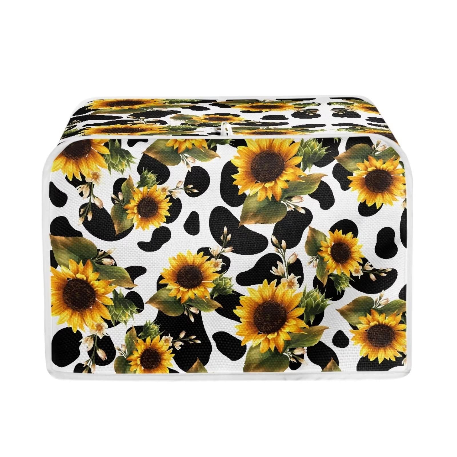 JEOCODY Sunflower Cow Print Polyester Fabric Quilted 2 Slice Toaster Appliance Dust-proof Cover for Kitchen Small Appliance Dust Cover and Fingerprint Protection