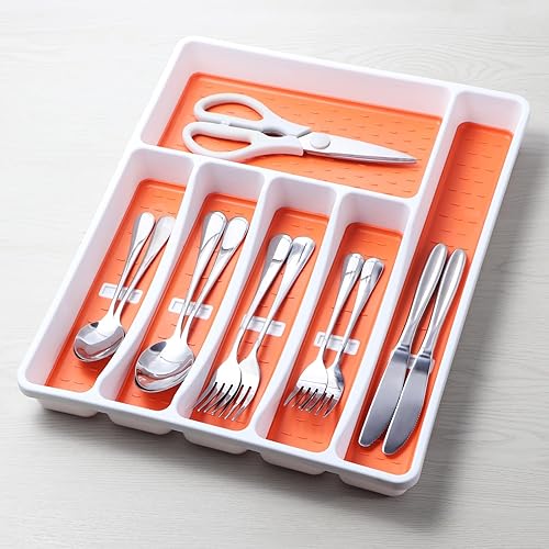 Miniatura 3 de CherHome Organizador de cubiertos con iconos de cubiertos, bandeja de cubiertos para cajón de cocina, cubiertos de plástico, organizador de cajones