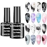 senvenski Blooming Gel Nail Polish Kit - Watercolor Marble Ink Black White Spreading Magic Blossom Effect Floral Flower Painting Nail Art Set | Manicure Gift Kit for Women Salon Home Use (YR2-002)