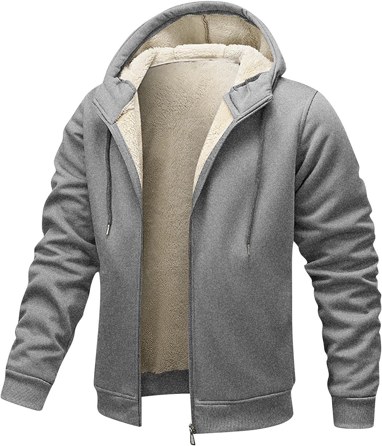Men's Zip Up Fleece Hoodie Casual Solid Winter Sweatshirt Long Sleeve Basic Hooded Jacket, M-3XL
