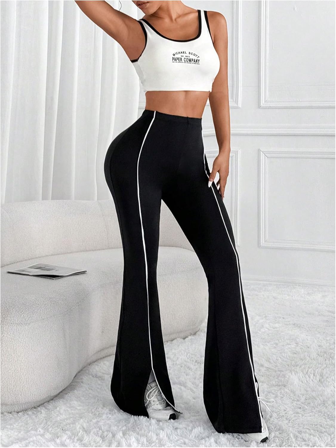 WDIRARA Women's Flare Pants Split High Waisted Bootcut Yoga Pants Bell Bottom Trousers - Image 3