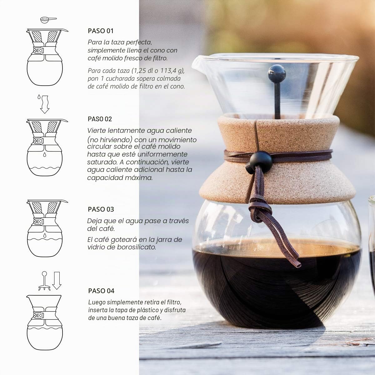 Pour over: cafetera de goteo con filtro dorado, 1.5 l