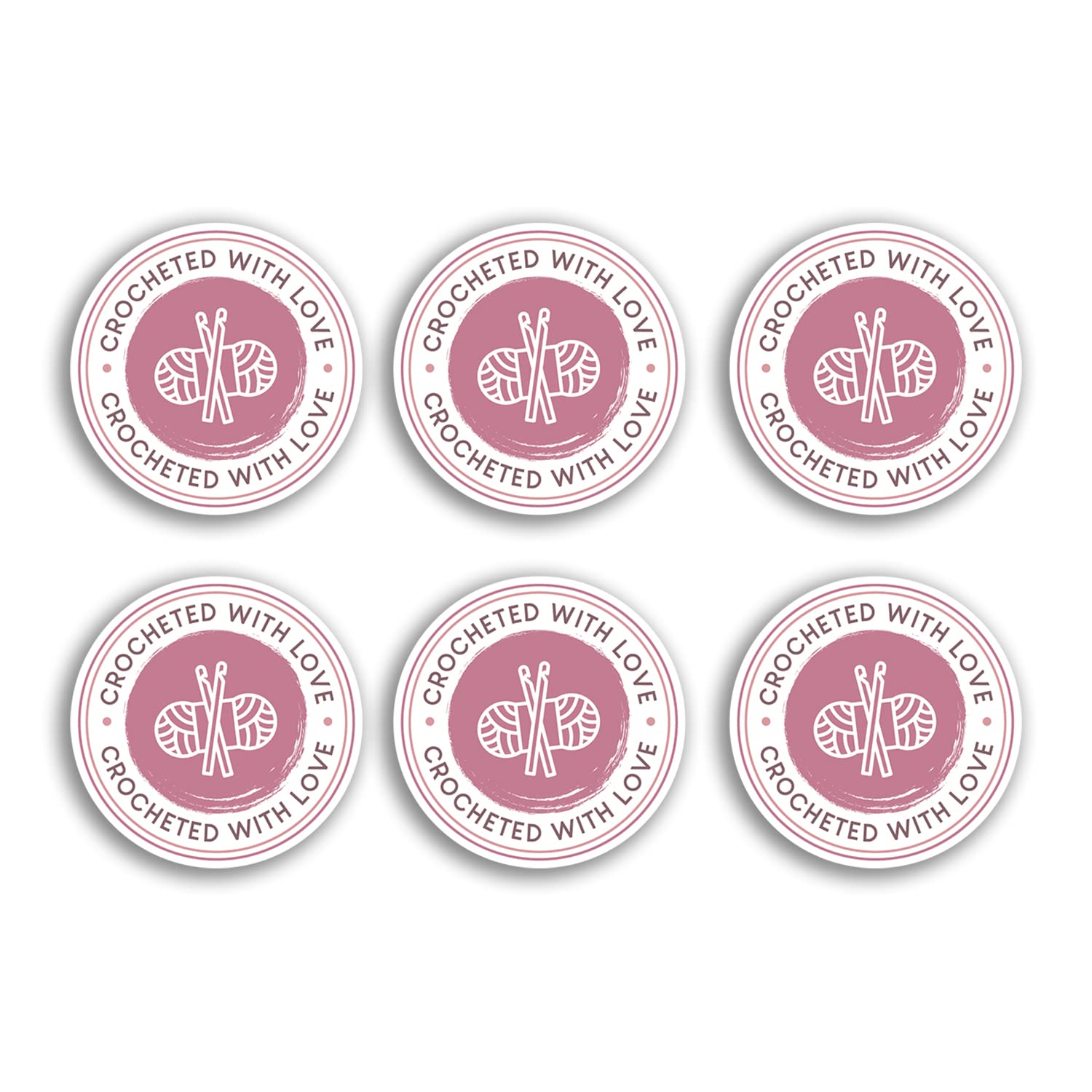 60 x 6cm Stickers - Crocheted with Love Pink Handmade Crochet Knit Sewn Fashion Thank You Order Purchase Packaging Craft Small Business Labels - #77496
