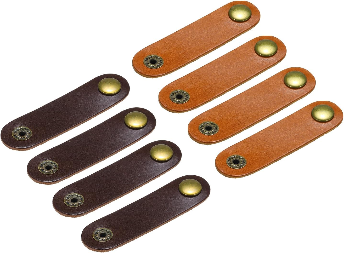 MECCANIXITY 8Pcs Leather Cable Straps Cord Organizer Cable Ties Elastic Cable Management for USB Cable, Headphone Wire, Coffee Color/Red Brown
