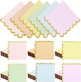 Layhit 150 Pack Pastel Napkins Scalloped Tea Party Napkins with Gold Foil Disposable Ice Cream Party Supplies for Dinner Birthday Wedding Cocktail Beverage Festival(Rainbow Color)