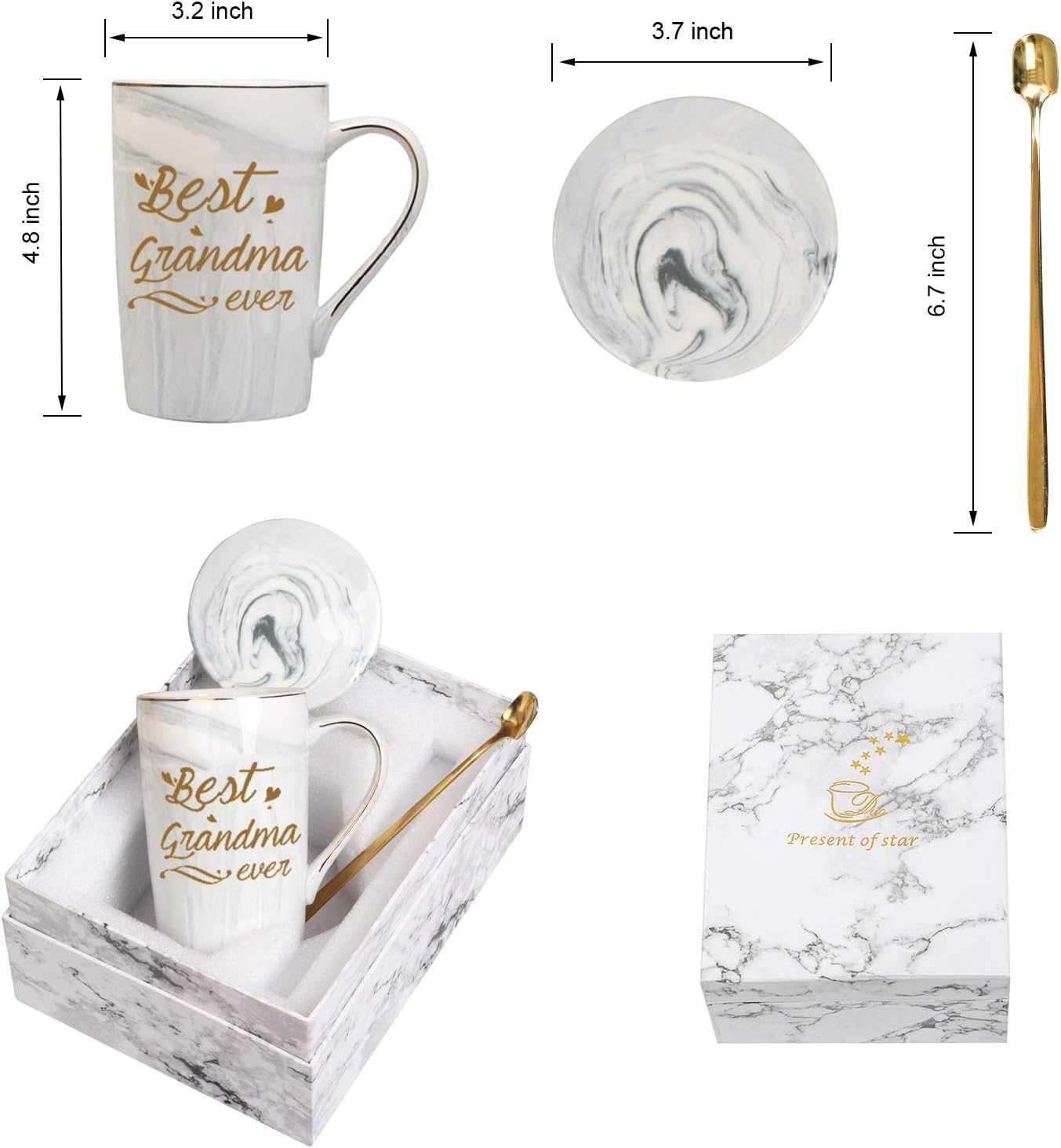 Best Grandma Ever Mug Coffee Gifts Birthday Mothers Day for from Granddaughter Grandson Grandchildren Grandkids 14 Ounce Gift Box with Spoon and Mat Gray - Image 6