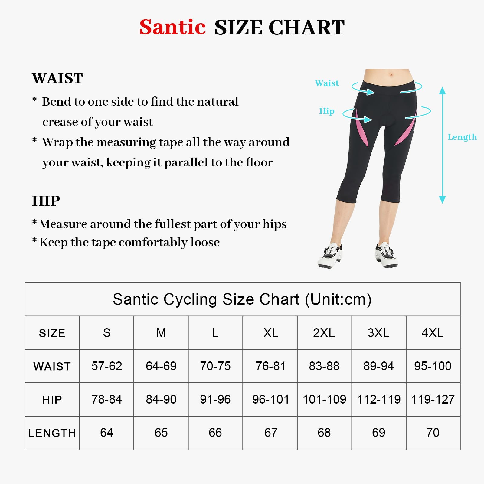 Santic Damskie Spodnie Rowerowe z Poduszką Szorty Rowerowe 3/4 Damskie Spodenki Rowerowe