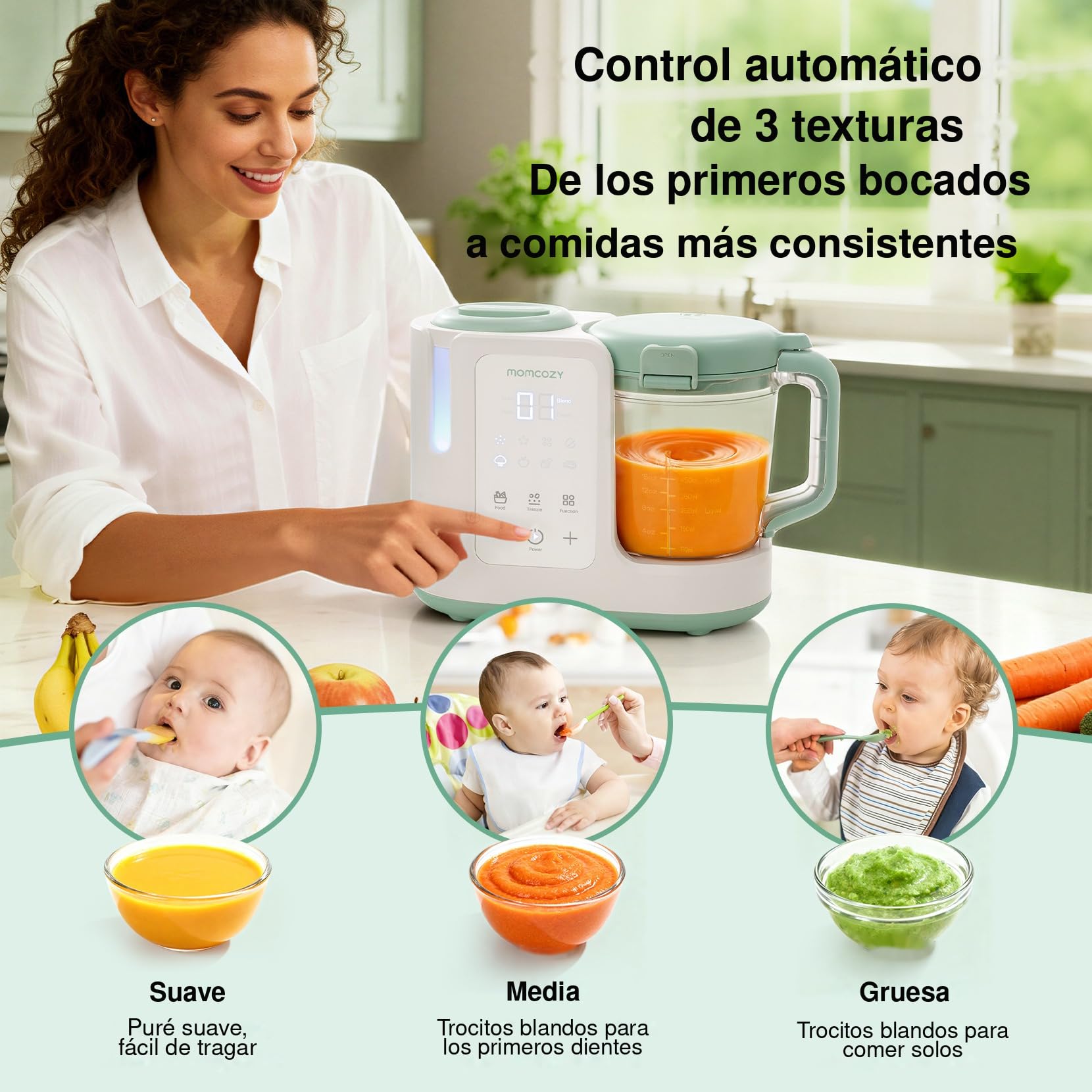 Momcozy Robot Cocina Bebé 4 en 1, Automático con 3 Texturas, 450 ml