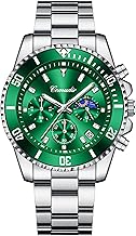Men's Analogue Chronograph Watch, 30M Waterproof Sports LED Wrist Watch Quartz Movement Classic Luminous Green, bracelet