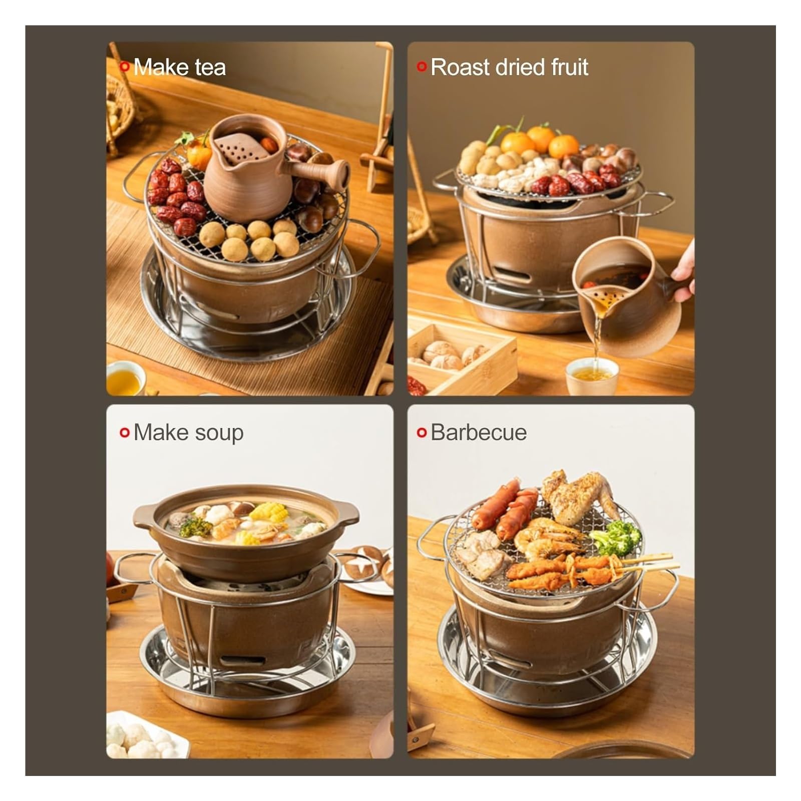 Grill węglowy, piec węglowy kempingowy, grill węglowy, przenośny piec na drewno, domowy piecyk typu China-Style Hot Pot, surowy ceramiczny piecyk do grilla do domu, plecakowy, piknikowy(Small)