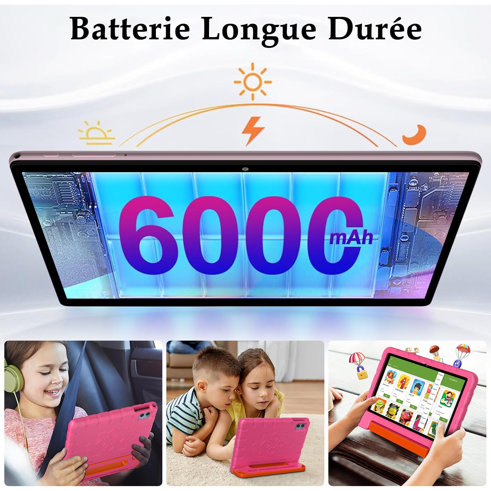ZIOVO Tablet 10 Pollici Android 14 Tablet Bambini, 20GB RAM+128GB ROM(TF 1TB),WiFi6 Tablet in Offerta, Widevine L1/Octa-Core/BT 5.0/8+5 MP/6000mAh/Tablet per Bambini,Tablet con EVA Caso - Rosa