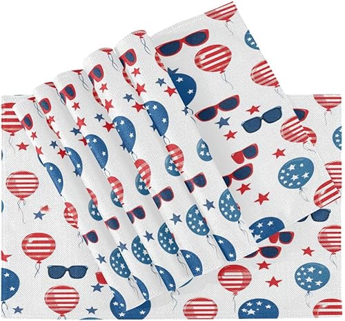 Miniatura 4 de Juego de 6 manteles individuales personalizados de color rojo y azul para mesa de cocina, arpillera, lavable, juego de 6, 12 x 18 pulgadas,