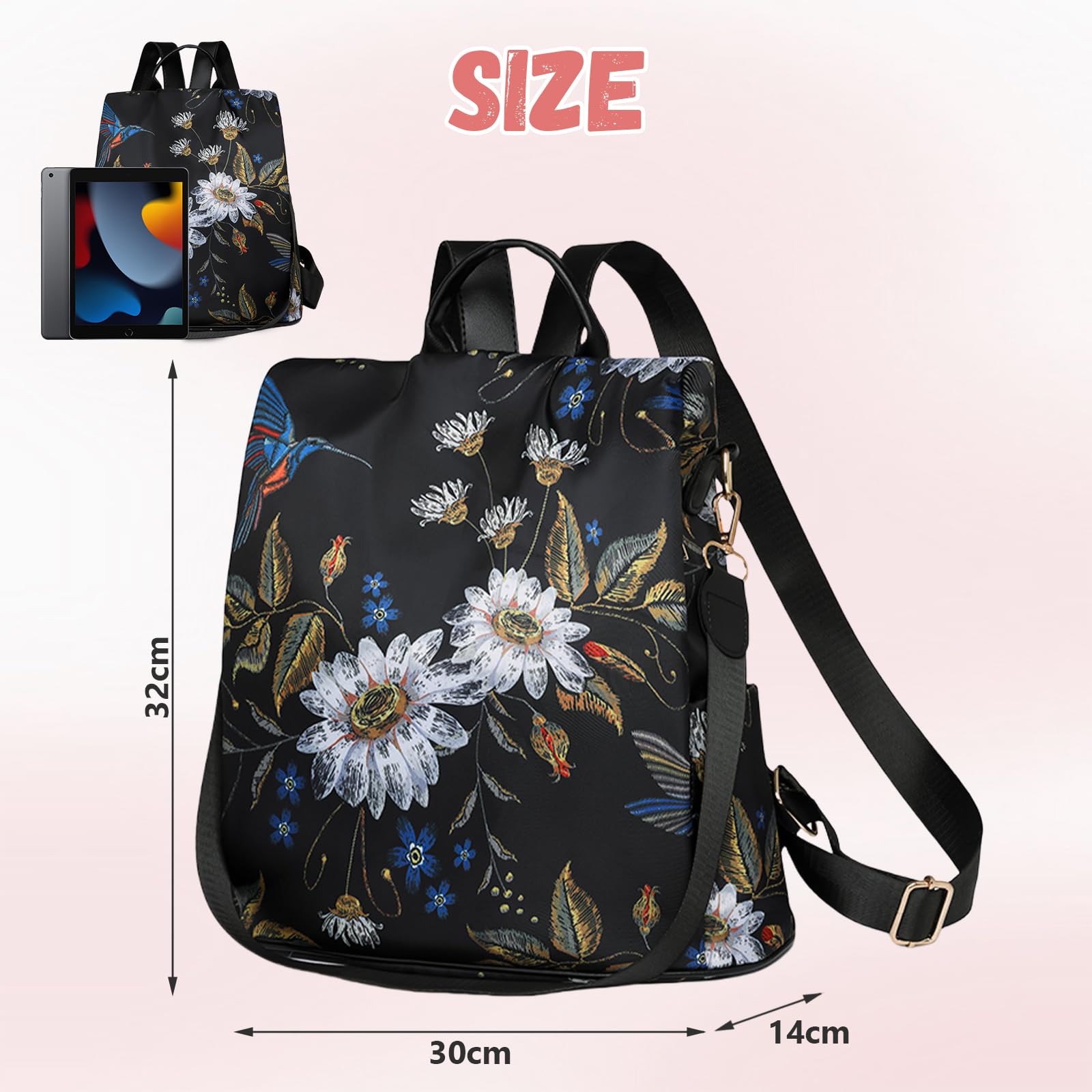 Aucuu Sac à Dos Femme Antivol, Mini Sac a Main Femme, Petit Sacs Bandoulière, DéContracté Sac de Voyage en Nylon, LéGer Sac Dos de Ville pour Voyages, Travail, Shopping, Loisirs