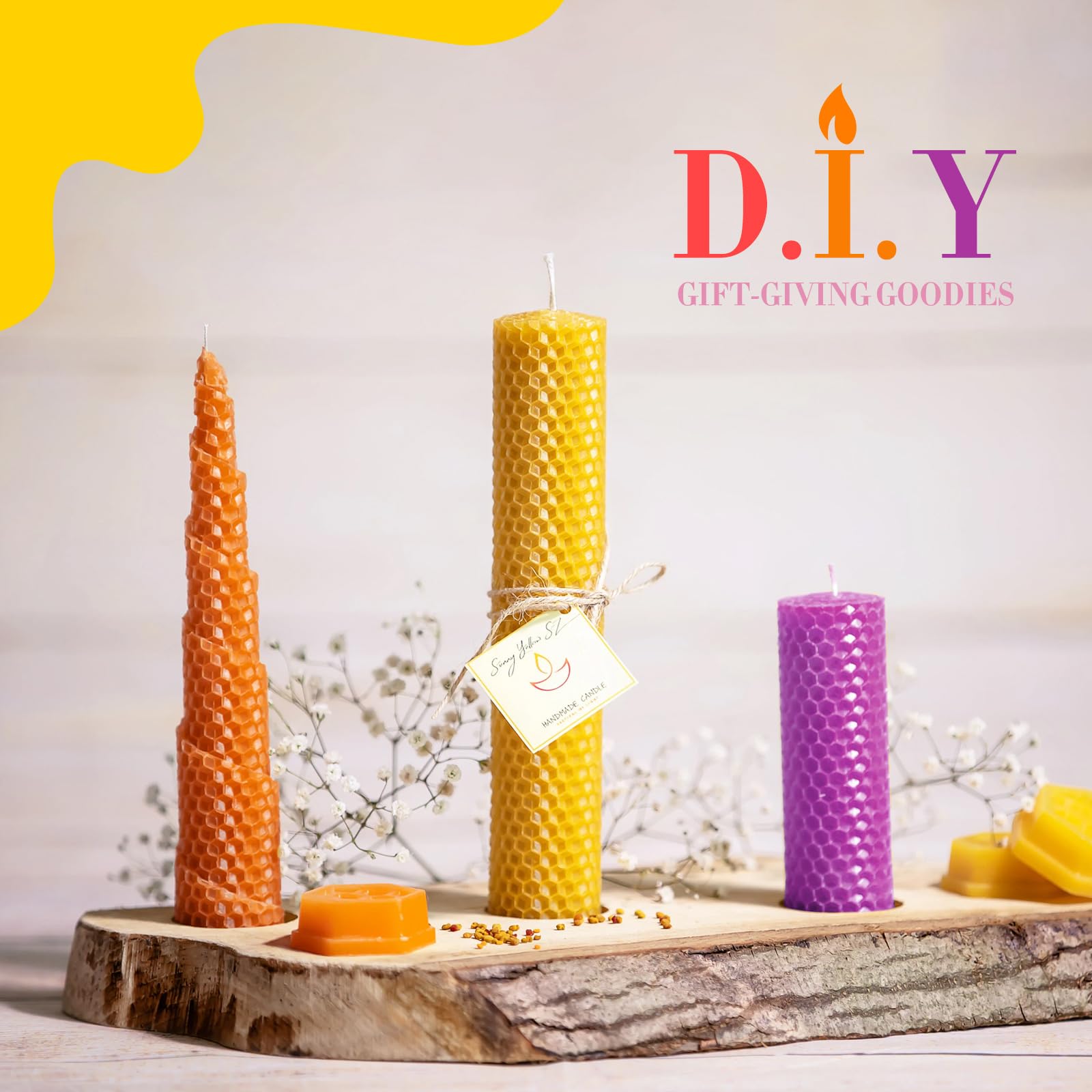 Kit De Fabrication Bougies En Cire D'abeille - 24 Feuilles Colorées 20x20 Cm + 24 Mèches - DIY Enfants Et Adultes - Naturel Et Sans Toxines