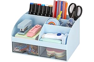 Office Blue Multipurpose Desk Organizer Storage Box
