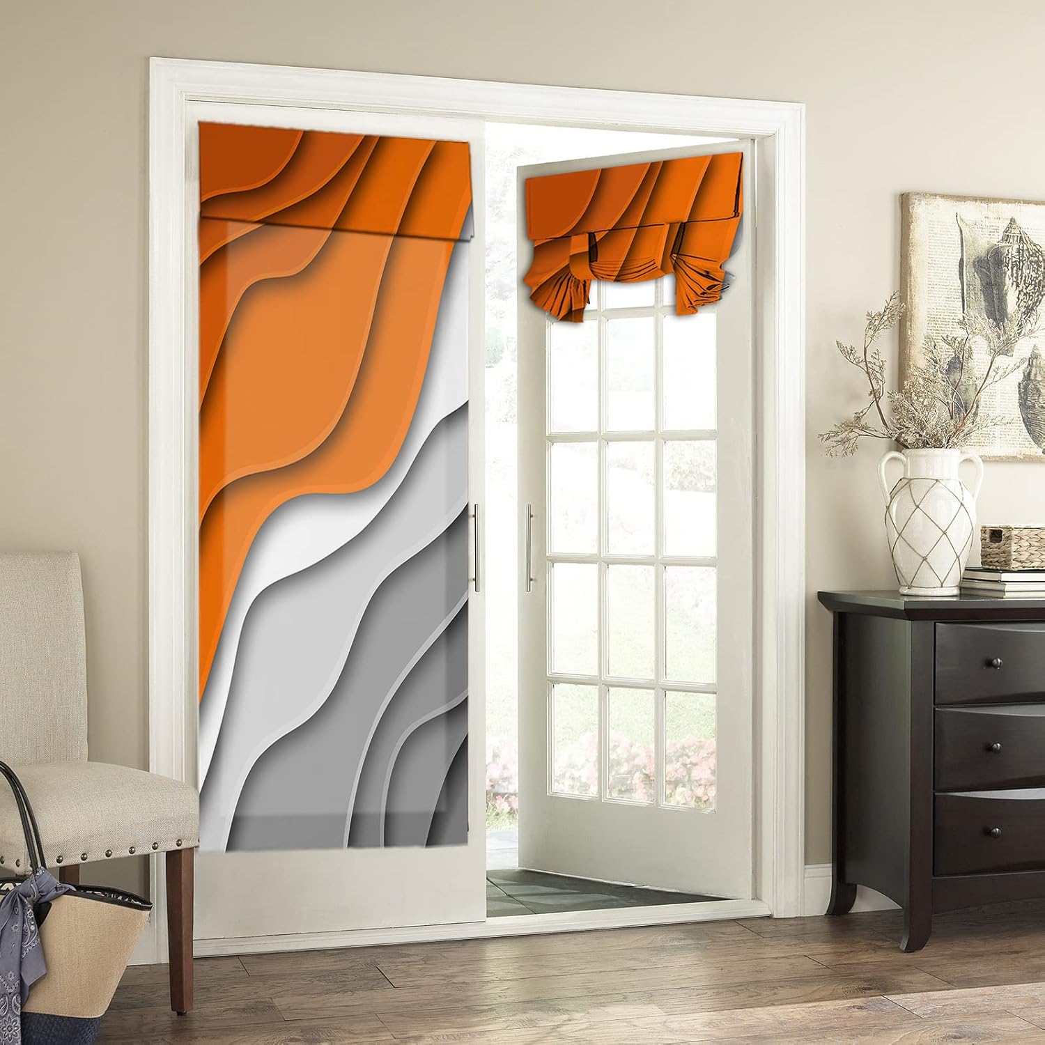 BEMIGO Fall Door Curtains, Orange Gray Ombre, 26"W x 70"L, Privacy Thermal Insulated, Tie Up, Modern, Semi-Sheer, Thanksgiving