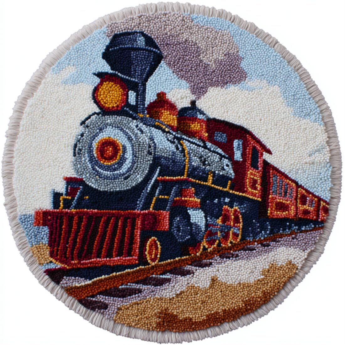 Rqwybcaxn DIY Rug Latch Hook Kits for Beginners Cross Stitch Kit Cartoon Train 60x60cm Round Tapestry with Crochet Hook Bedroom Craft Gift