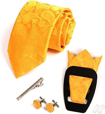 Tie Sets for Men Silk Necktie and Pocket Square,Lapel Pin,Cufflinks,Tie Clip Sets with Gift Box 6PCS