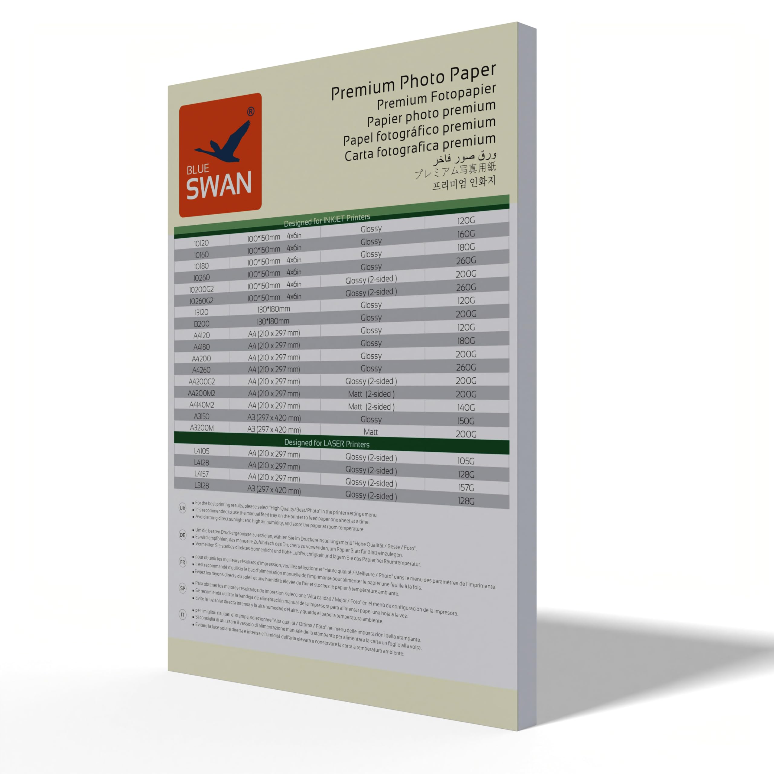 BLUE SWAN Carta Fotografica Opaca A3, 200 g/m², 50 Fogli – Opaca Bifacciale a Bassa Riflettività, Alta Luminosità dei Colori, Asciugatura Rapida, Compatibile con Stampanti Inkjet (297 × 420 mm)