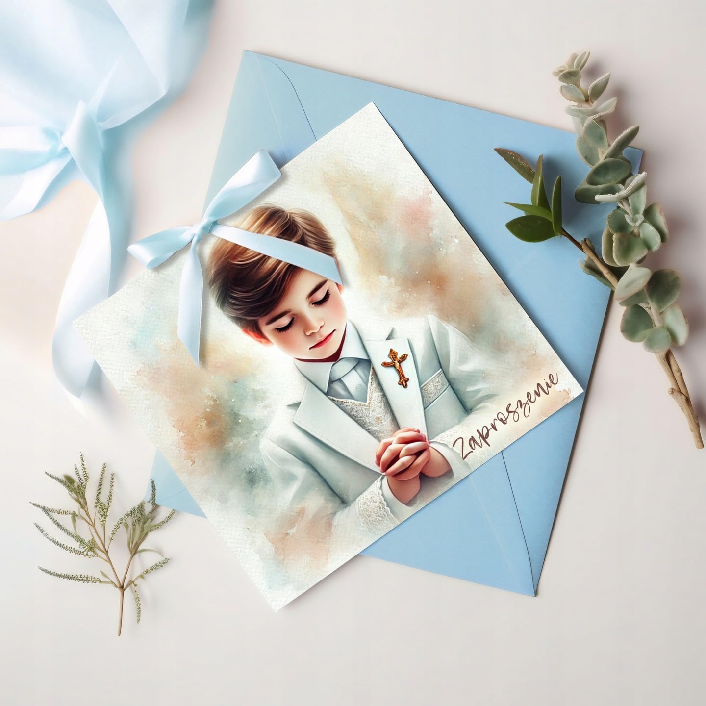 Communion invitations Boy | Set of 10 pieces | Elegant Communion Invitations + Envelopes FREE – Pattern 1