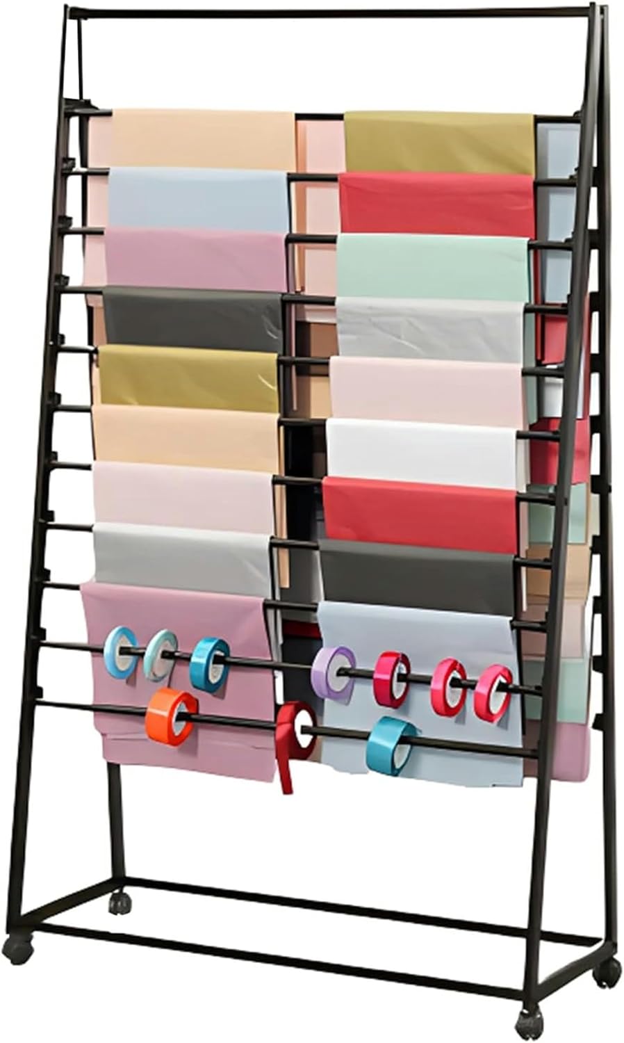 Display Floor Blanket Rack Double-Sided Large Wrapping Paper Organizer Stand, Heavy Duty Upright Mobile Ribbon Rack Holder, Shelf for Scarf/Shawl/Silk Scarf