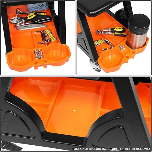 Miniatura 33 de DNA Motoring TOOLS-00198 - Taburete de asiento de rodillo mecánico de altura ajustable con cojín acolchado, cajón de almacenamiento de herramientas