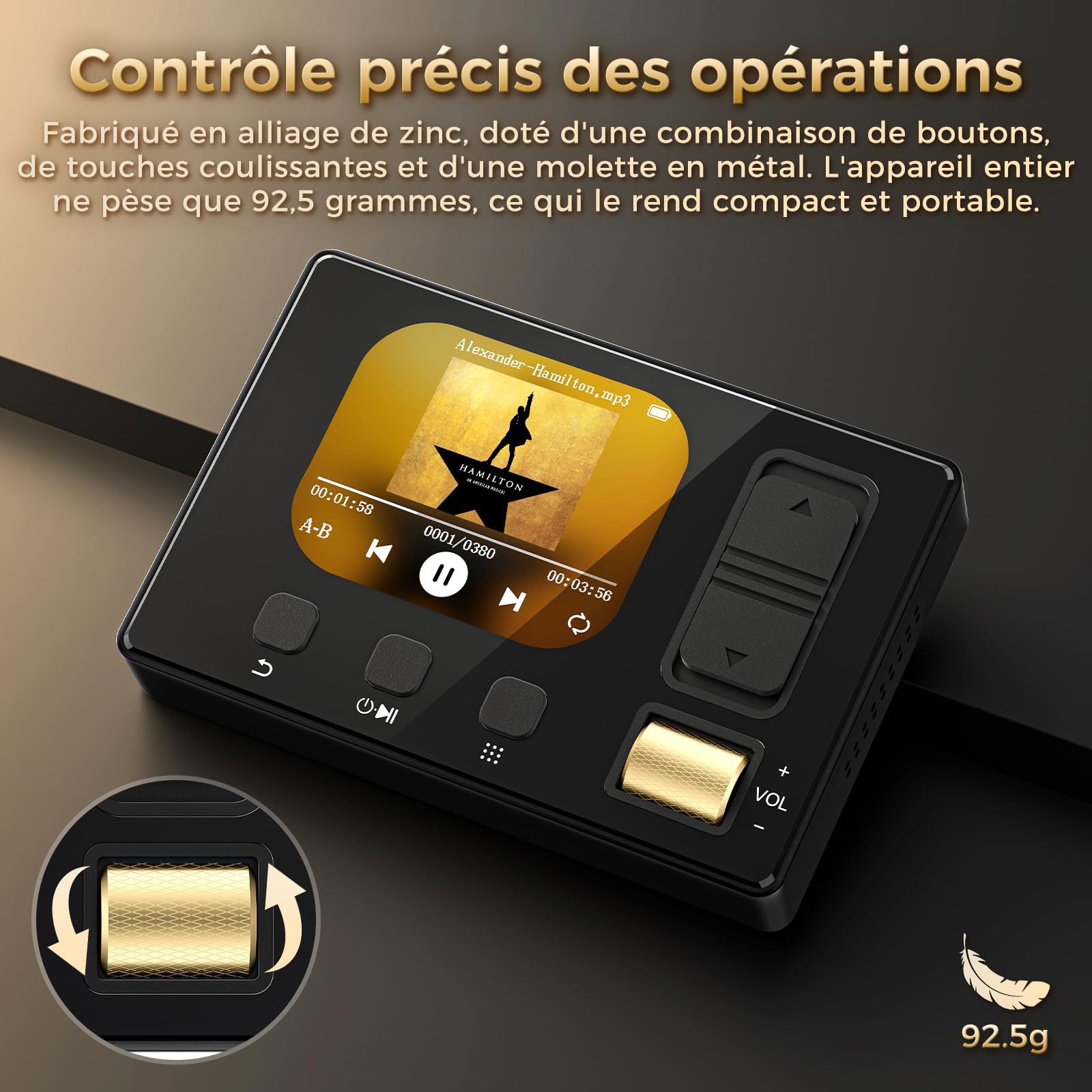 Lecteur MP3 avec Bluetooth 5.3, Lecteur MP3 Diofox HiFi avec Haut-Parleur, 32 Go de Stockage, 6 Styles de Musique, égaliseur, Radio FM, Carte TF jusqu'à 128 Go, Lecteur de Musique Portable Noir
