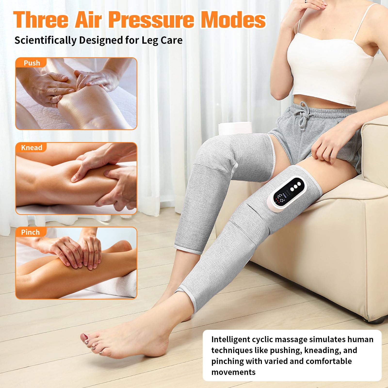 Lot de 2 masseurs de jambes sans fil avec chauffage et compression d'air – Masseur de mollet avec 3 modes et intensités pour soulager les muscles, drainage lymphatique, masseur de jambes réglable pour