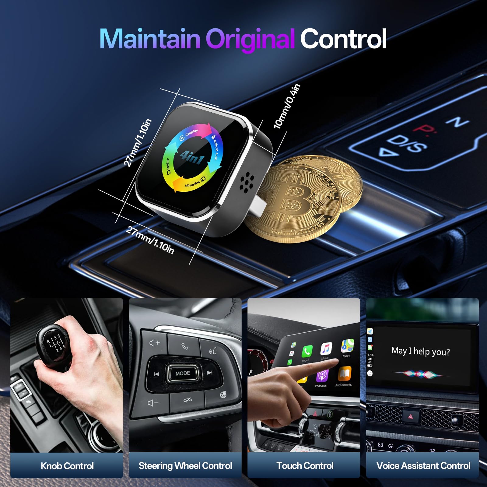 Adattatore Wireless CarPlay 4 in 1 – Cavo a Senza Fili per CarPlay & Android Auto con Mirror Link & AirPlay, Modulo CarPlay Wireless Plug & Play per Phone & Android, Auto dal 2016
