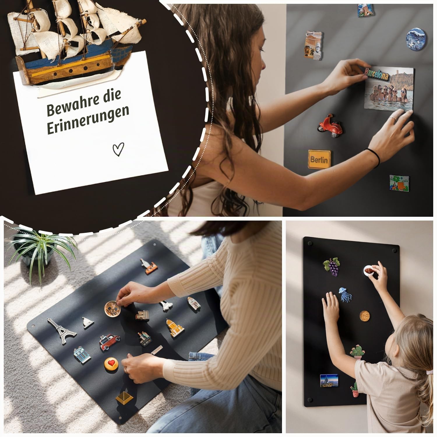 Magnetische Tafel aus Metall 40x60 cm Wandtafel Schwarz Rechteckig Zuhause, Küche und Büro Wanddekoration Magnettafel zum Aufhängen für Wand Rahmenlos für Magnete und Fotos
