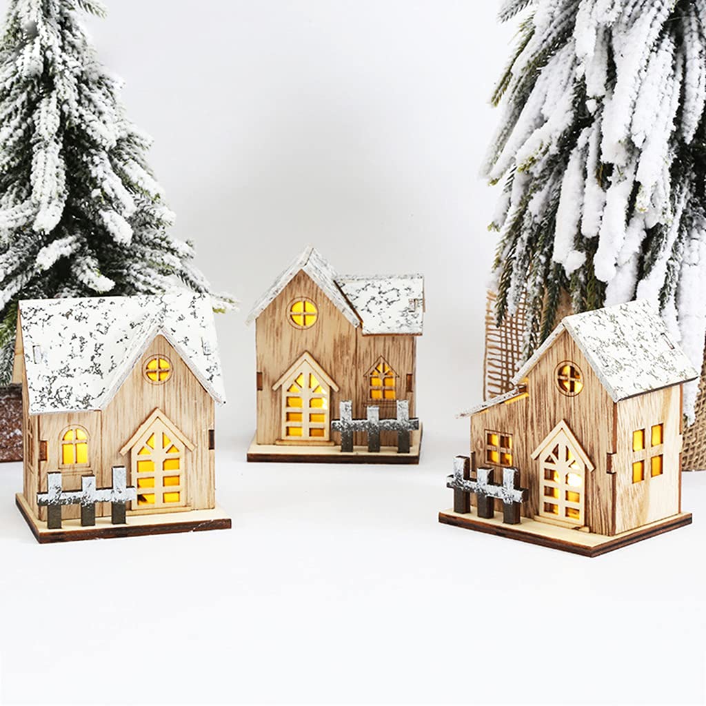 Christmas Styles Cabin Wooden House With LED Light Home Decoration Fairy Night Lamp Pendant Prop