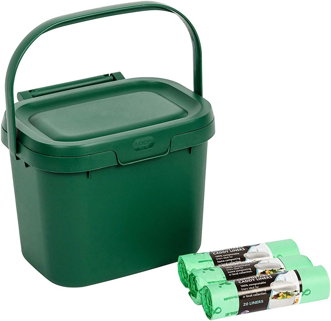 Addis Everyday Kitchen Food Caddy Bin, Dark Green, with 60 x 100