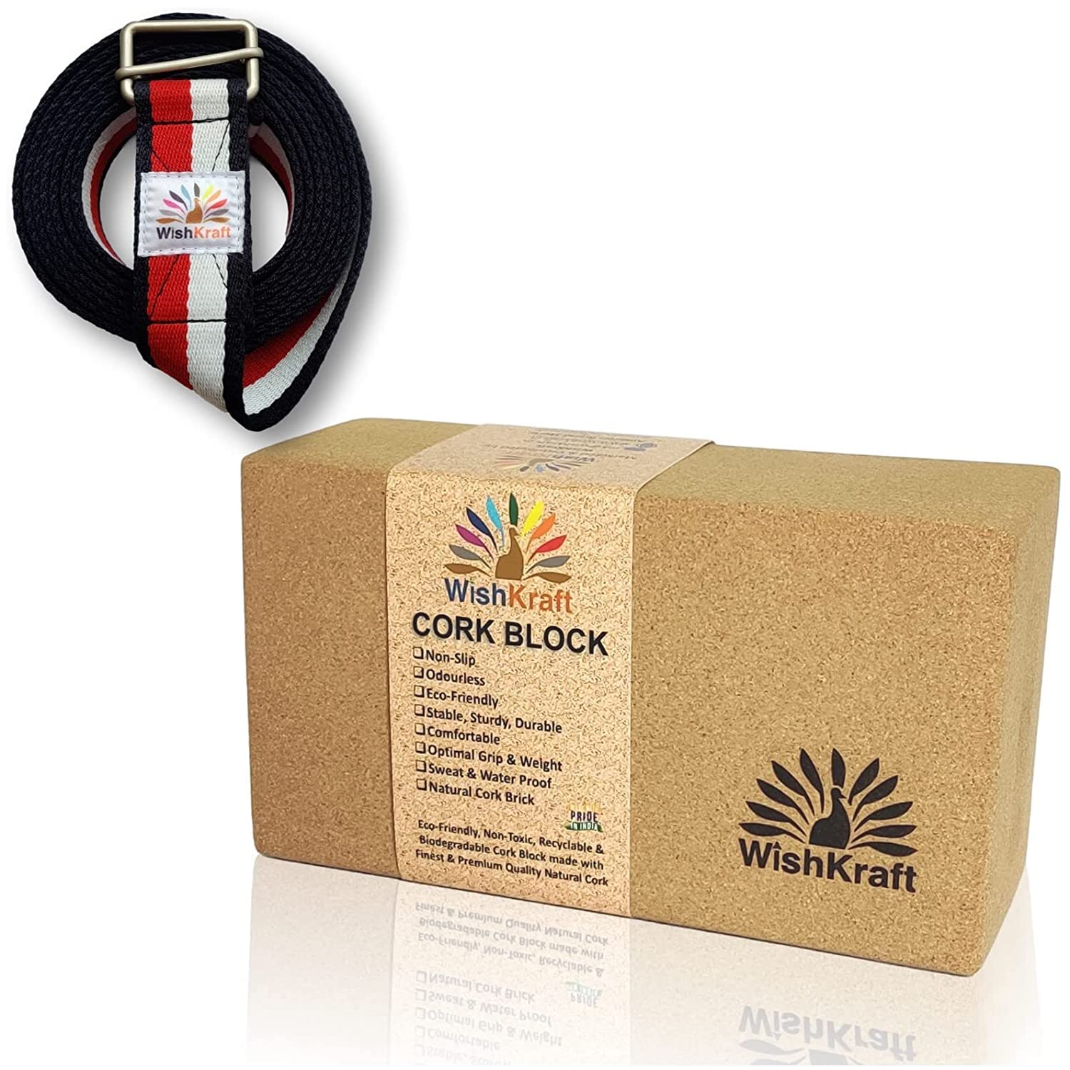 WishKraft Cork Yoga Block 9x5x3 inch [Set of 1 Brick] with Yoga Strap Belt [8 Feet] Made in India (B09PFYQP2H) Amazon Price History, Amazon Price Tracker