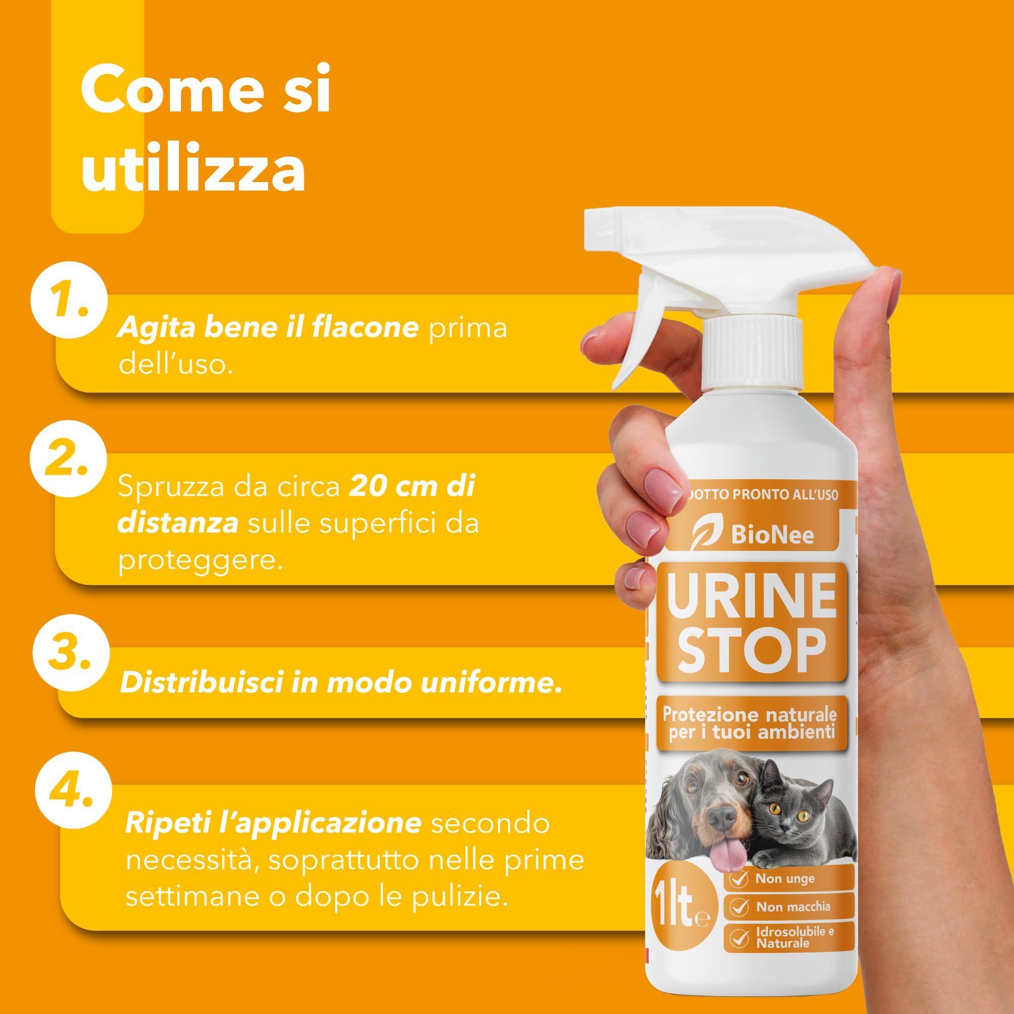 Bionee Urine Stop Spray Naturel pour Chiens et Chats 1L - Double action : Dishabituant aux Agrumes + Élimine les odeurs - Prêt à l'emploi, pas de taches, sûr pour les environnements intérieurs et