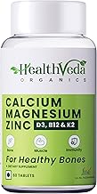 HEALTH VEDA ORGANICS PRIVATE LIMITED Calcium, Magnesium, Zinc with Vitamin D3 & B12, 1000mg I 60 Veg Tablets|Support Strong Bones, Joints & Muscles|For Both Men & Women, 1 count, 60 capsules