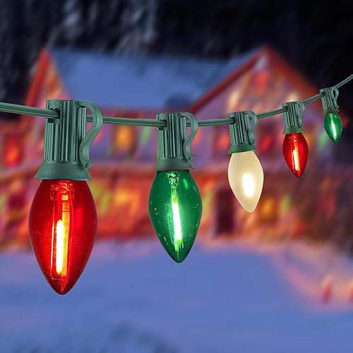 Miniatura 8 de Abeja Luces LED de Navidad C7, 25 pies C7 blanco esmerilado con 27 bombillas incandescentes vintage (base E12, 0.6 W) cadena de luces vintage de