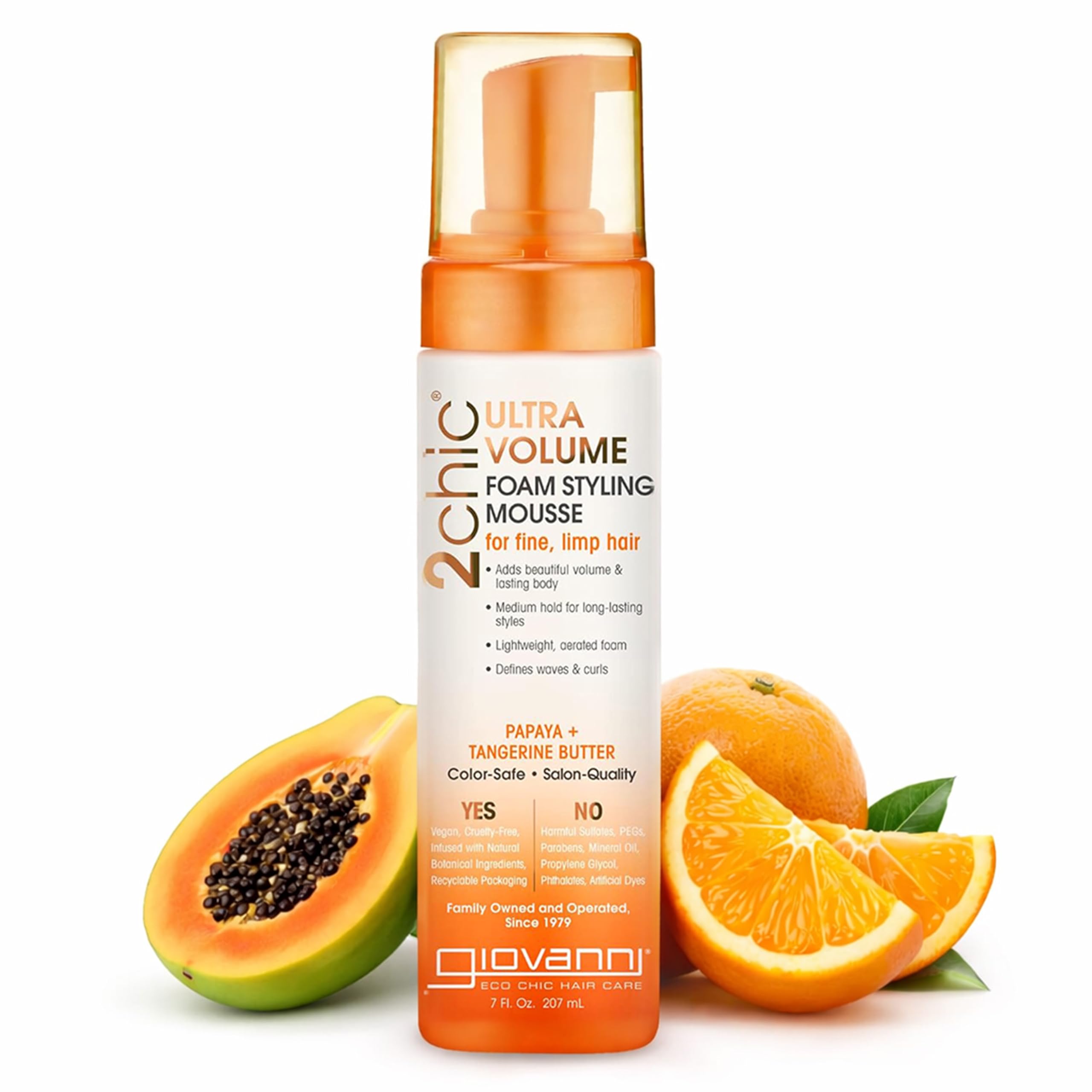 2chic Ultra Volume Foam Styling Mousse With Tangerine And Papaya Butter- For Fine Hair (7 Fluid Ounce)
