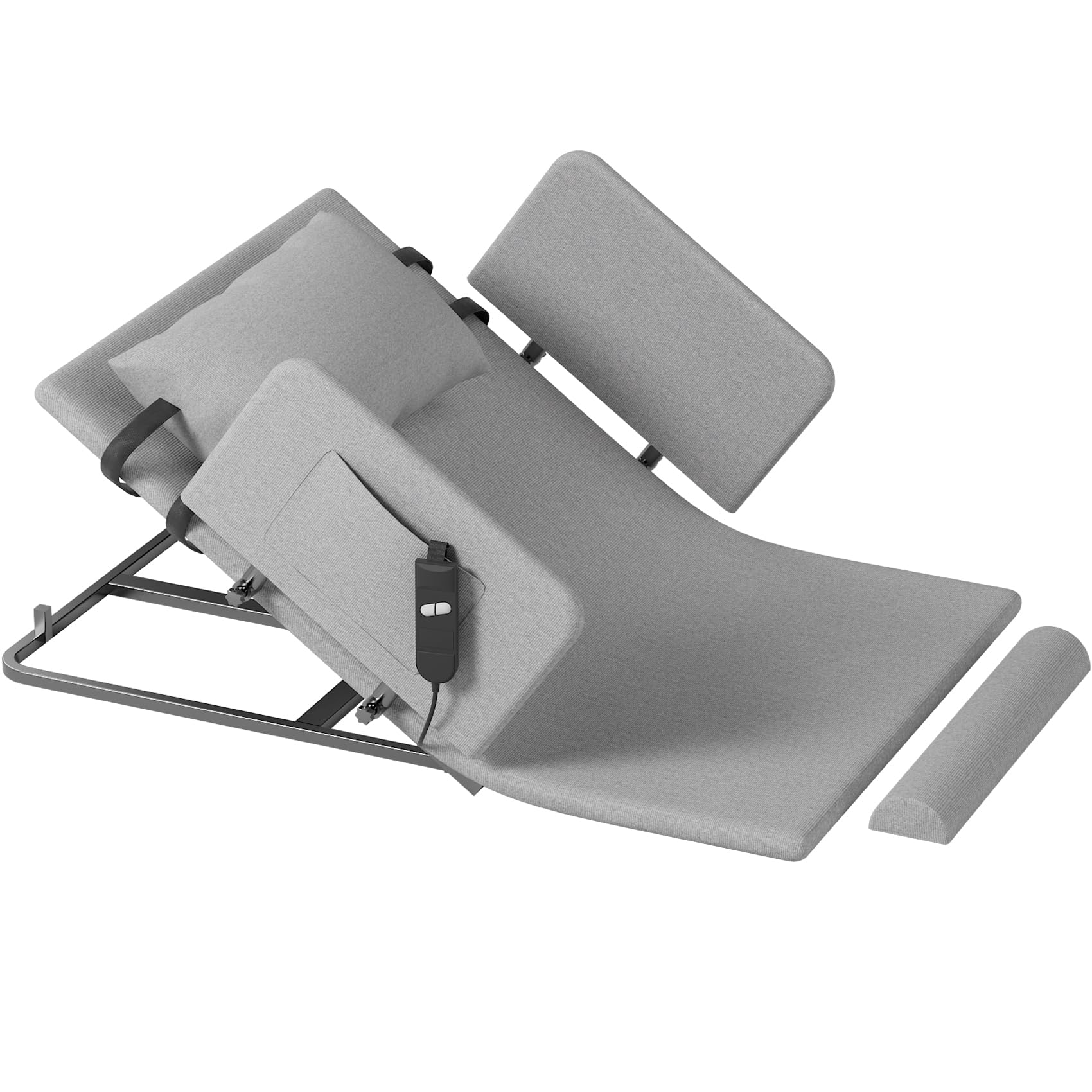 Electric Lifting Backrest for Bed, 2-80° Adjustable Power Lifting Backrest with Remote Control, Assist Elderly to Get Out of Bed Easily, with Armrest & Footrest, Support 330lbs, Grey (46.3 X 33.46)