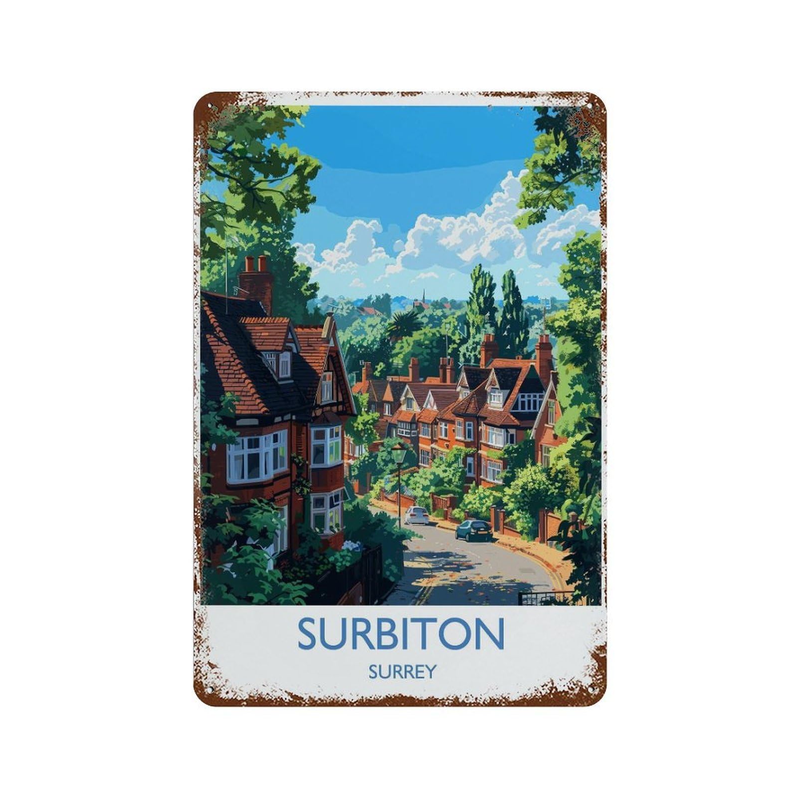 xiaoxiaoshen Surbiton Travel of Surrey Gift London Lovers UK Wall Decor Art Metal Tin Poster Modern Home Decor Art Home Bar Shop Decorations Vintage Sign 30x20cm